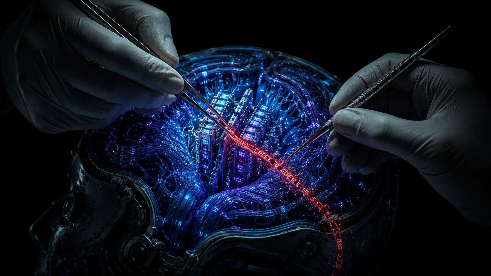 Surgical instruments extracting a red thread from an AI neural network